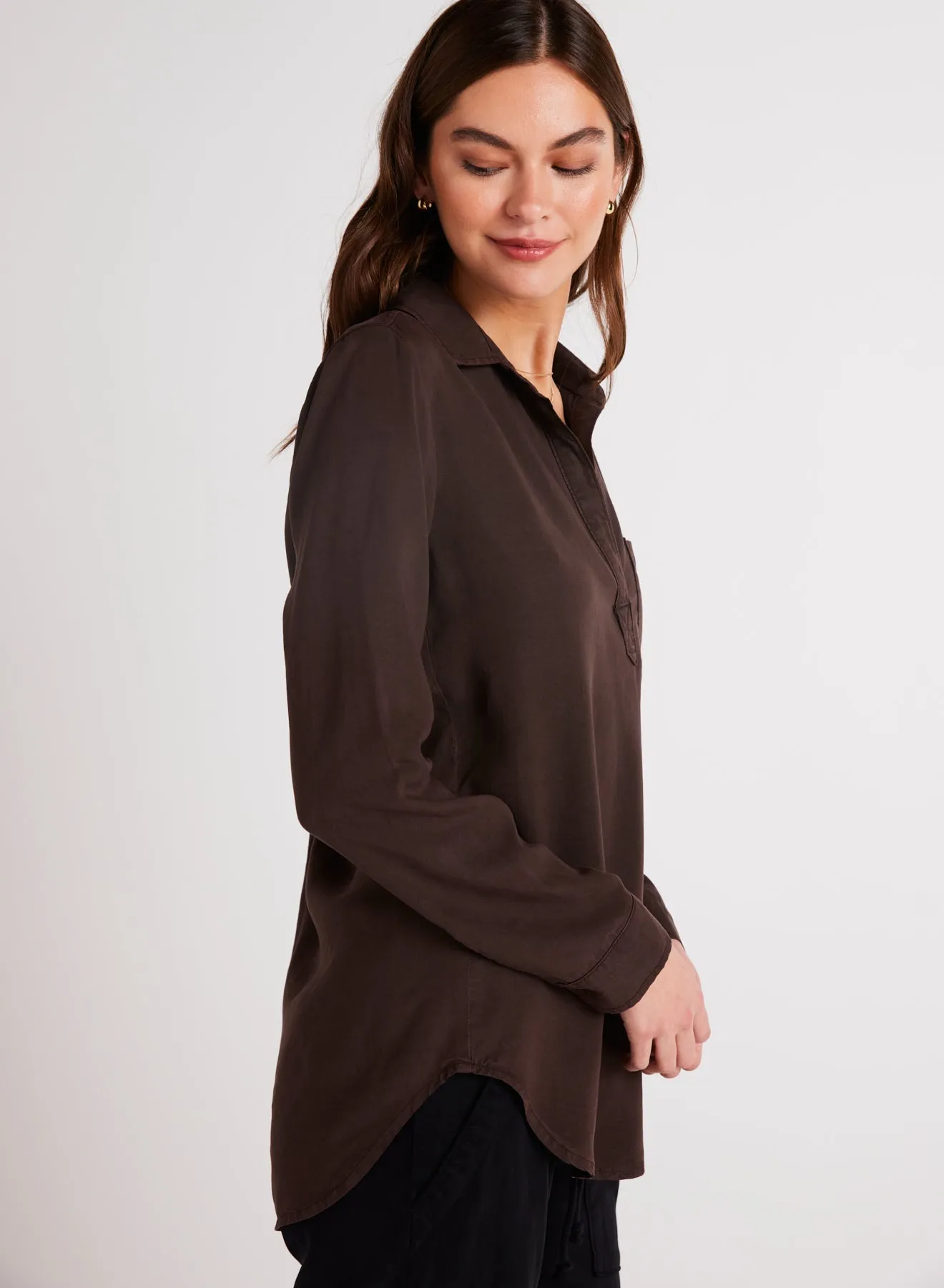 Long Sleeve Pullover Tunic - Chestnut Brown