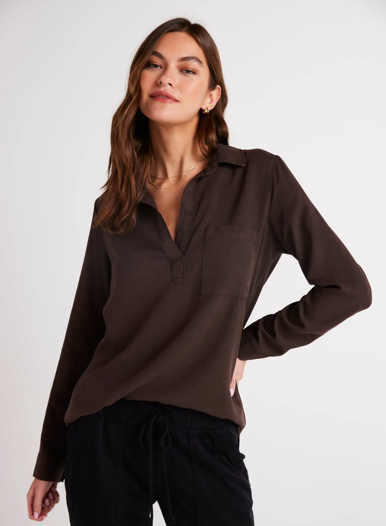 Long Sleeve Pullover Tunic - Chestnut Brown