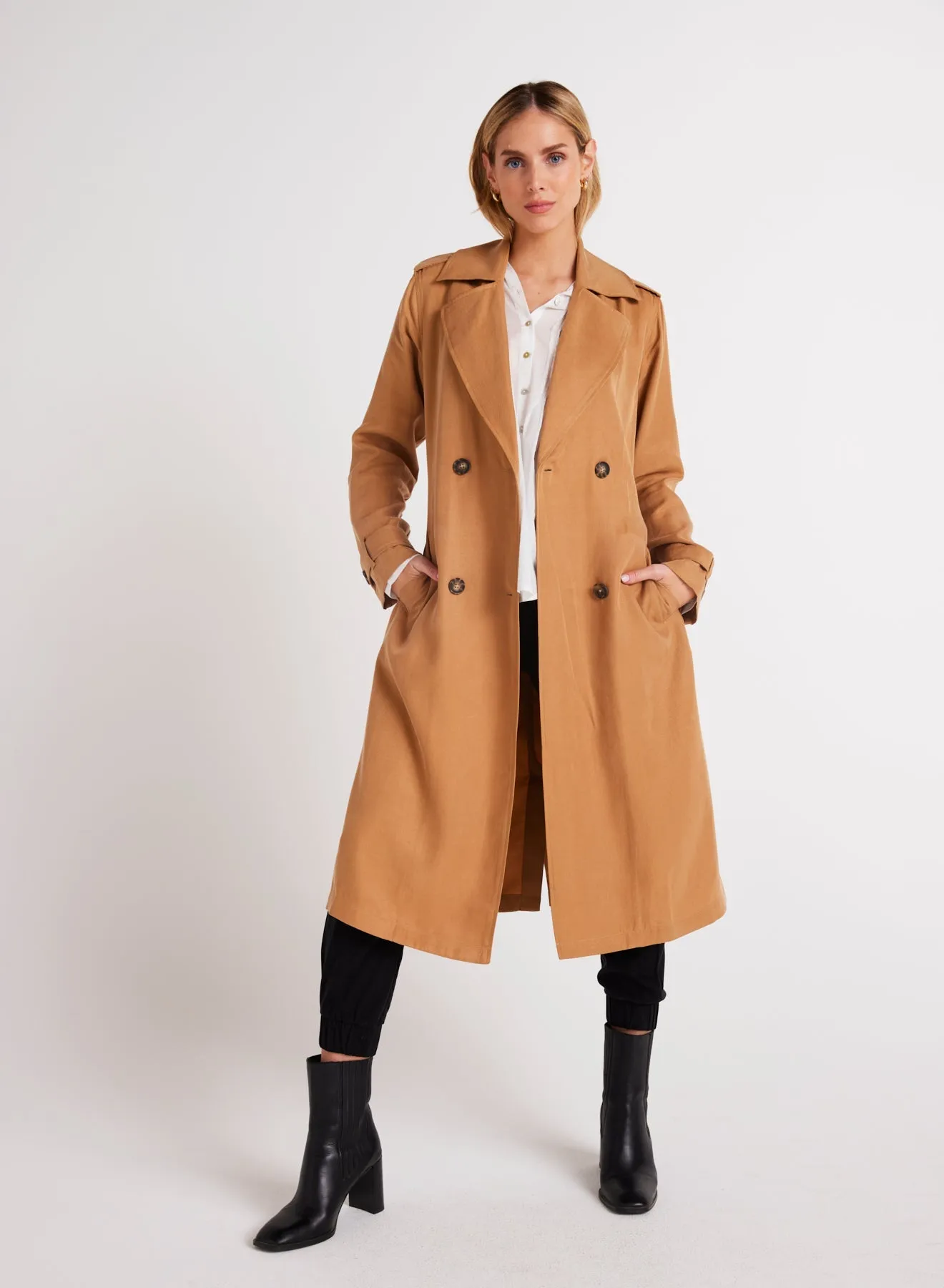 Luxe Twill Trench Coat - Golden Camel