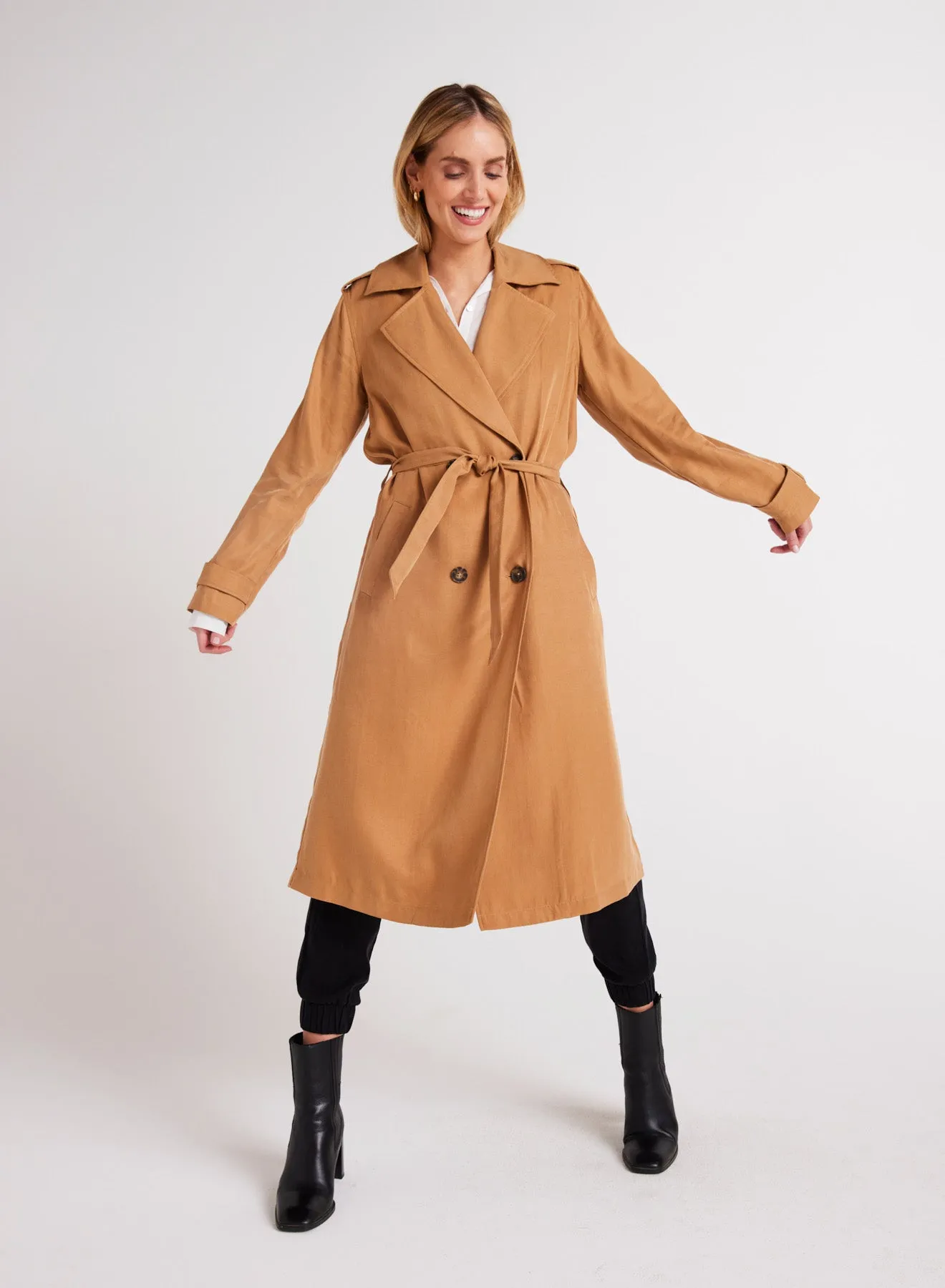 Luxe Twill Trench Coat - Golden Camel