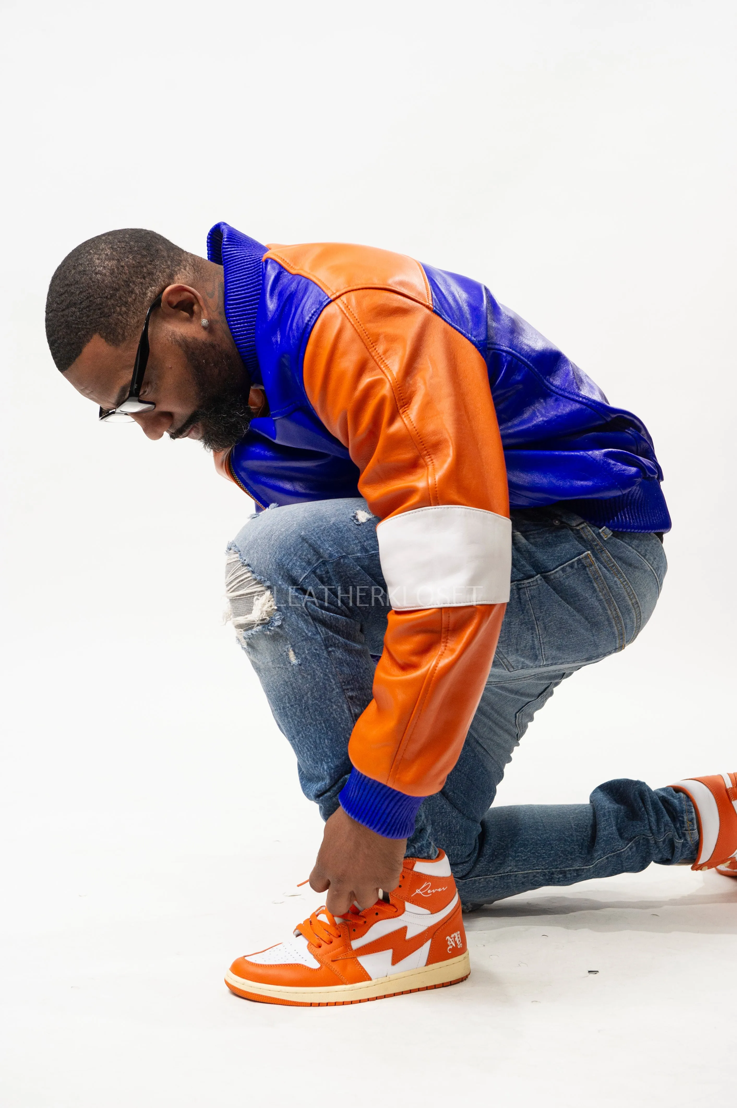 Men's Baseball Multi Color Jacket [Orange/Royal]