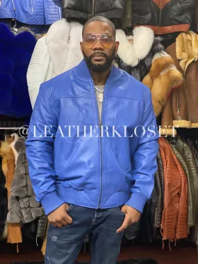 Men's Classic Baseball Leather Jacket Royal Blue