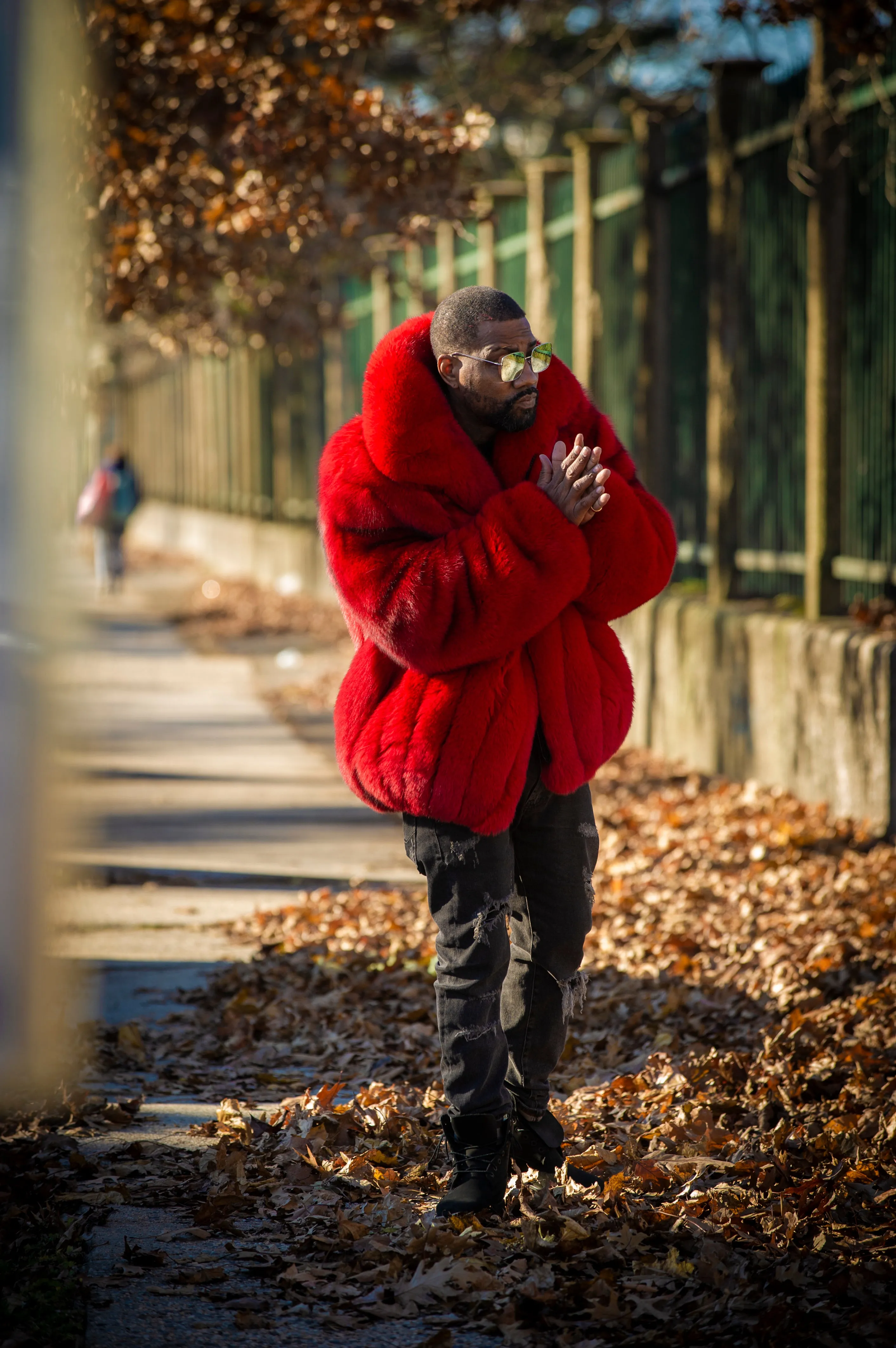 Men's Crystal Fox Fur Bomber Jacket [Red]