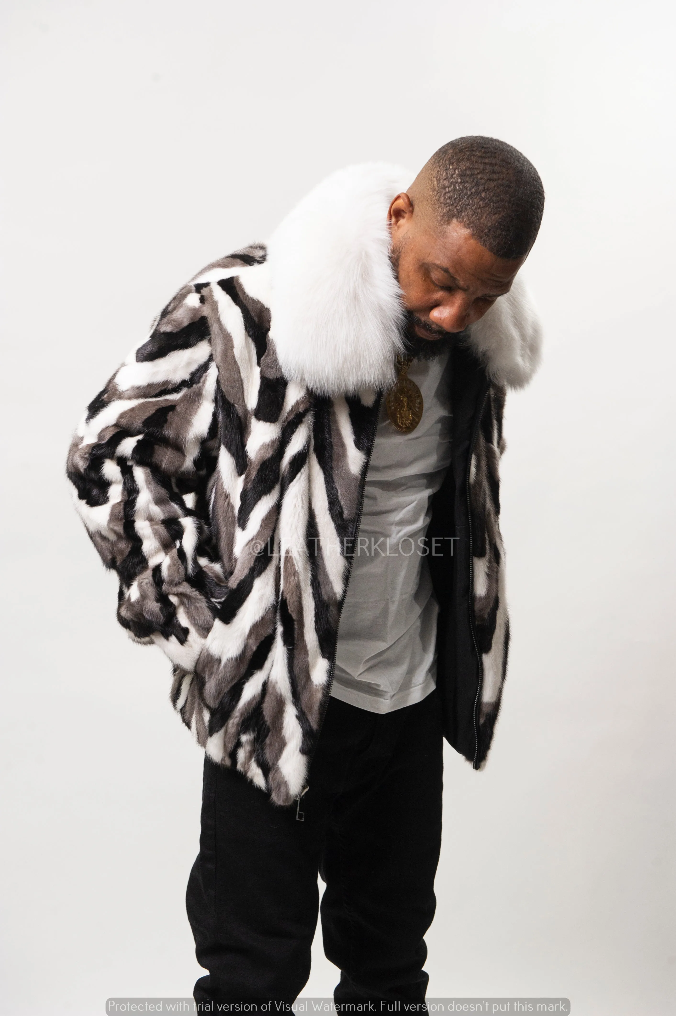 Men's Multi-Color Mink Bomber Jacket