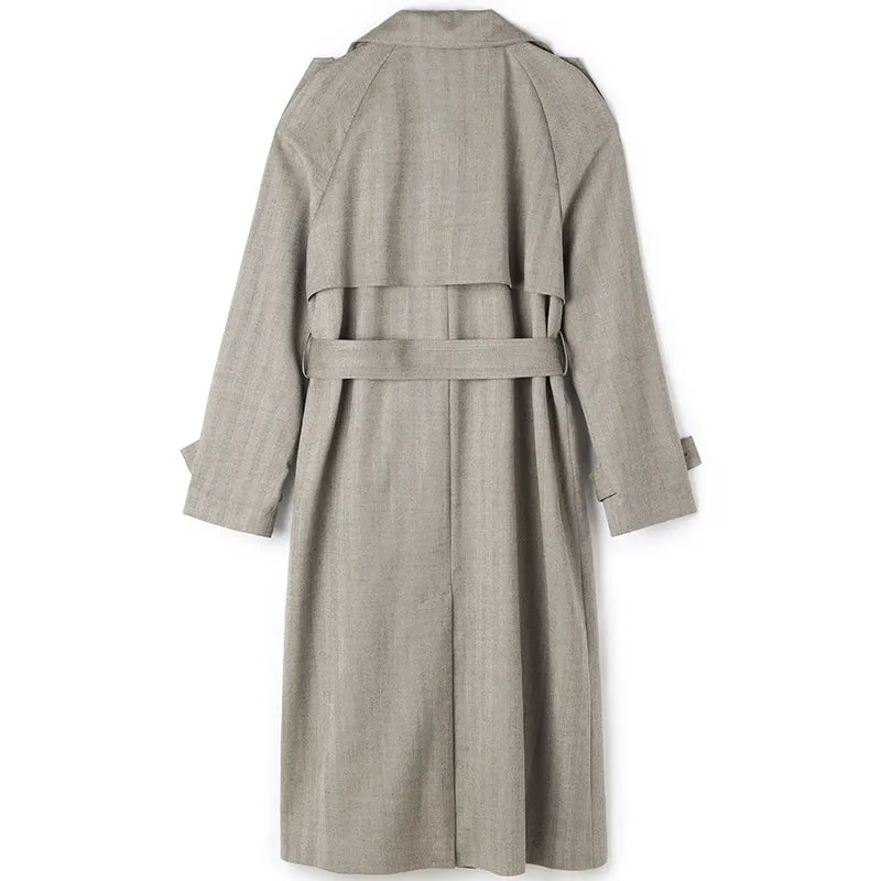 Mid-Length Double-Breasted Notched Lapel Women Trench Coat