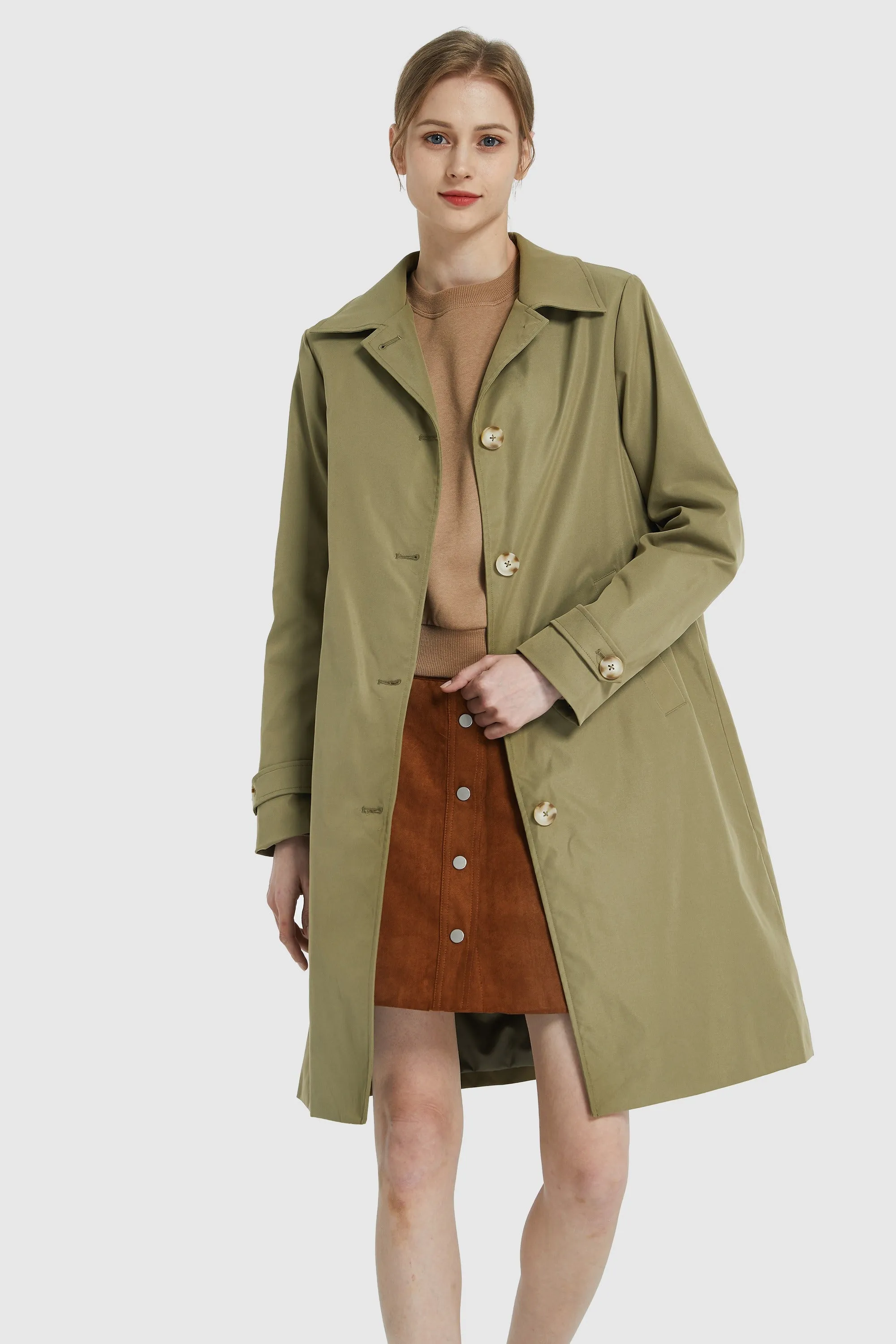 Mid Long Single-Breasted Trench Coat