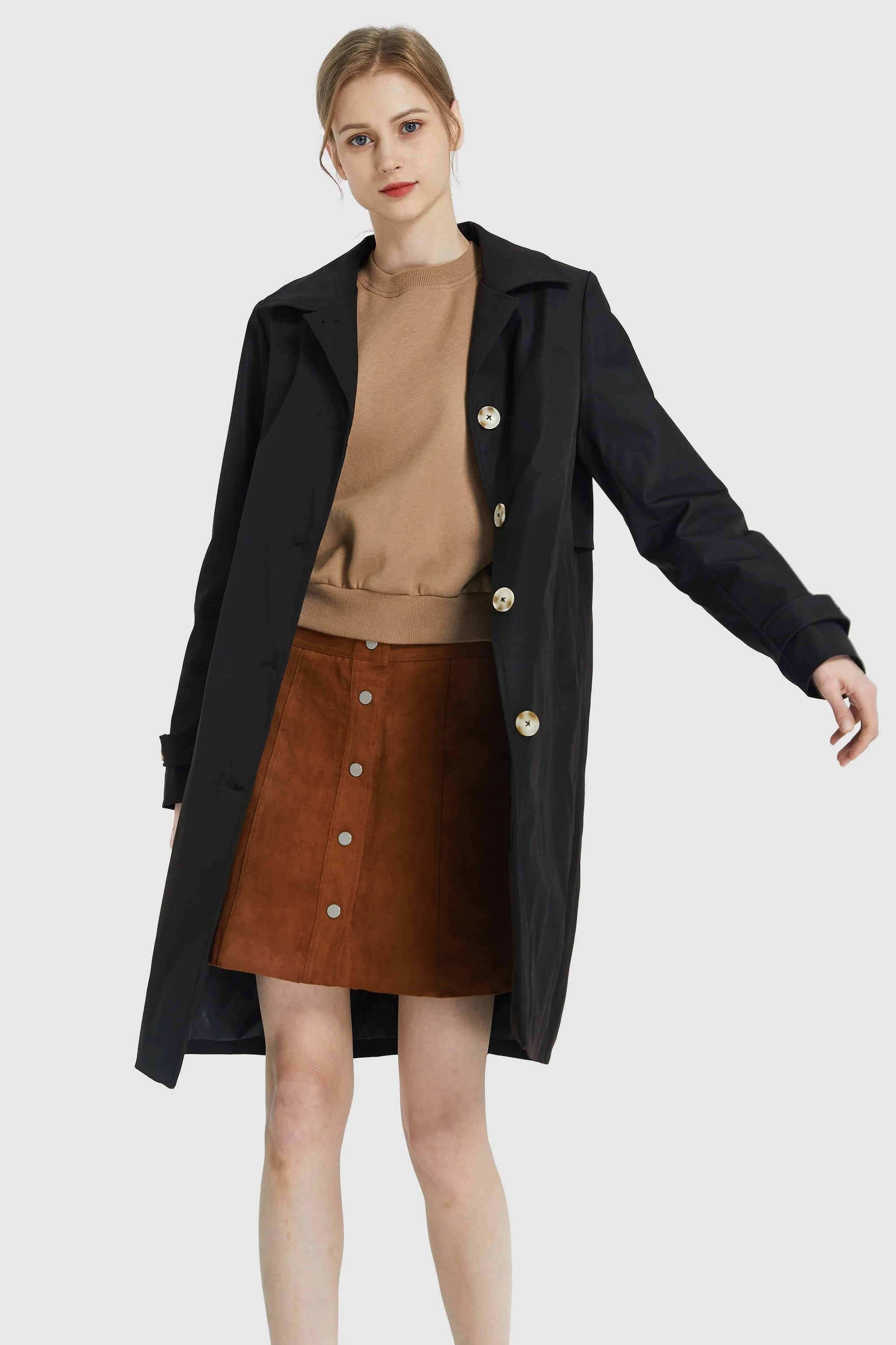 Mid Long Single-Breasted Trench Coat