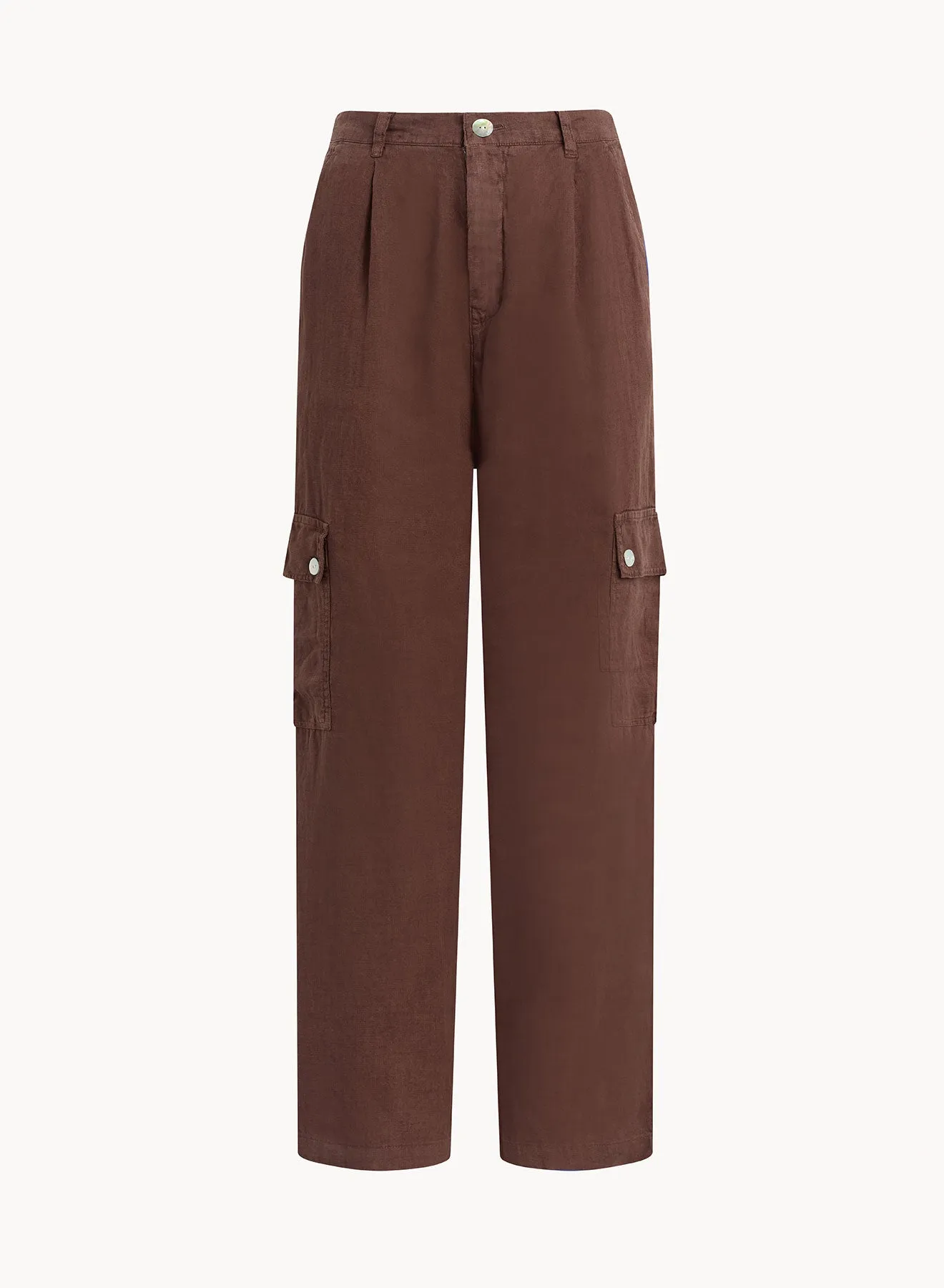 Pleated Linen Cargo Trousers - Cocoa Cabana