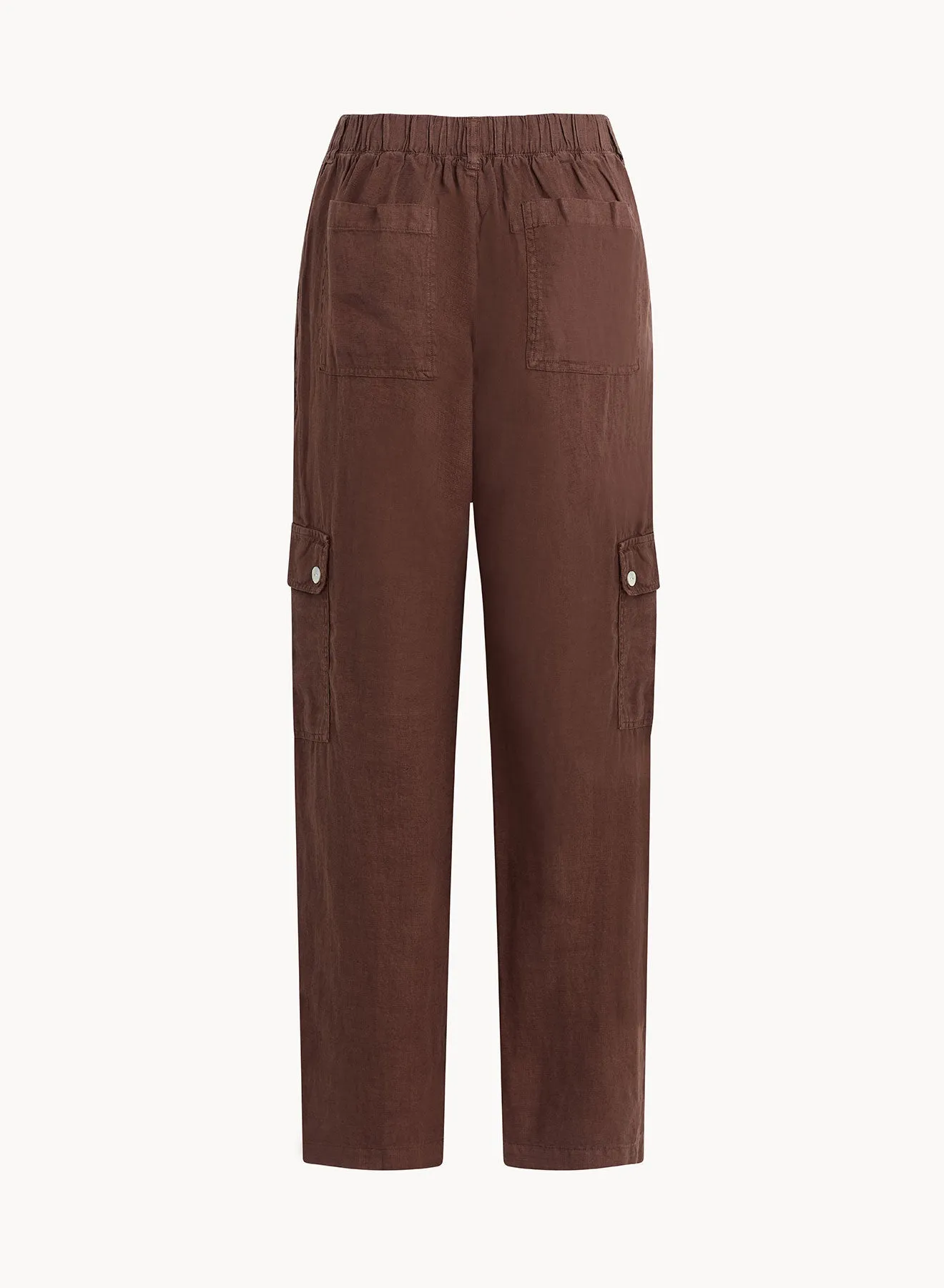 Pleated Linen Cargo Trousers - Cocoa Cabana