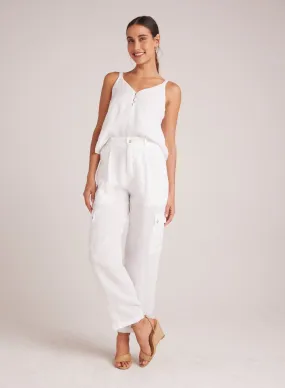 Pleated Linen Cargo Trousers - White