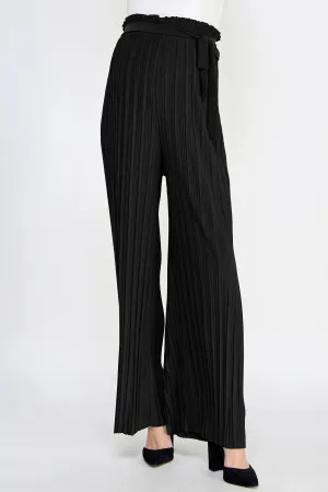 Pleated Wide Maternity Pants with Belt Tie