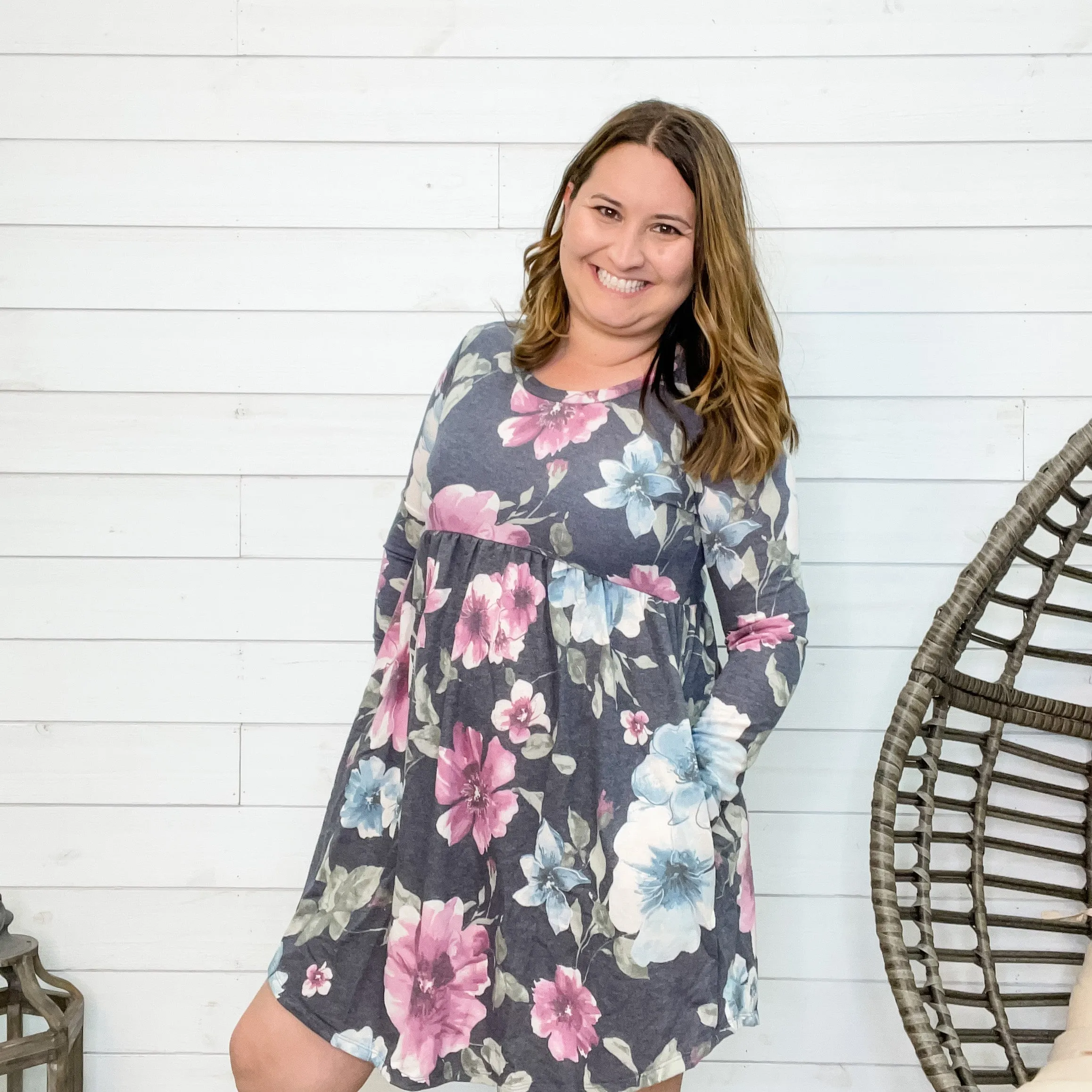 "Gracie" Floral Long Sleeve Babydoll Tunic