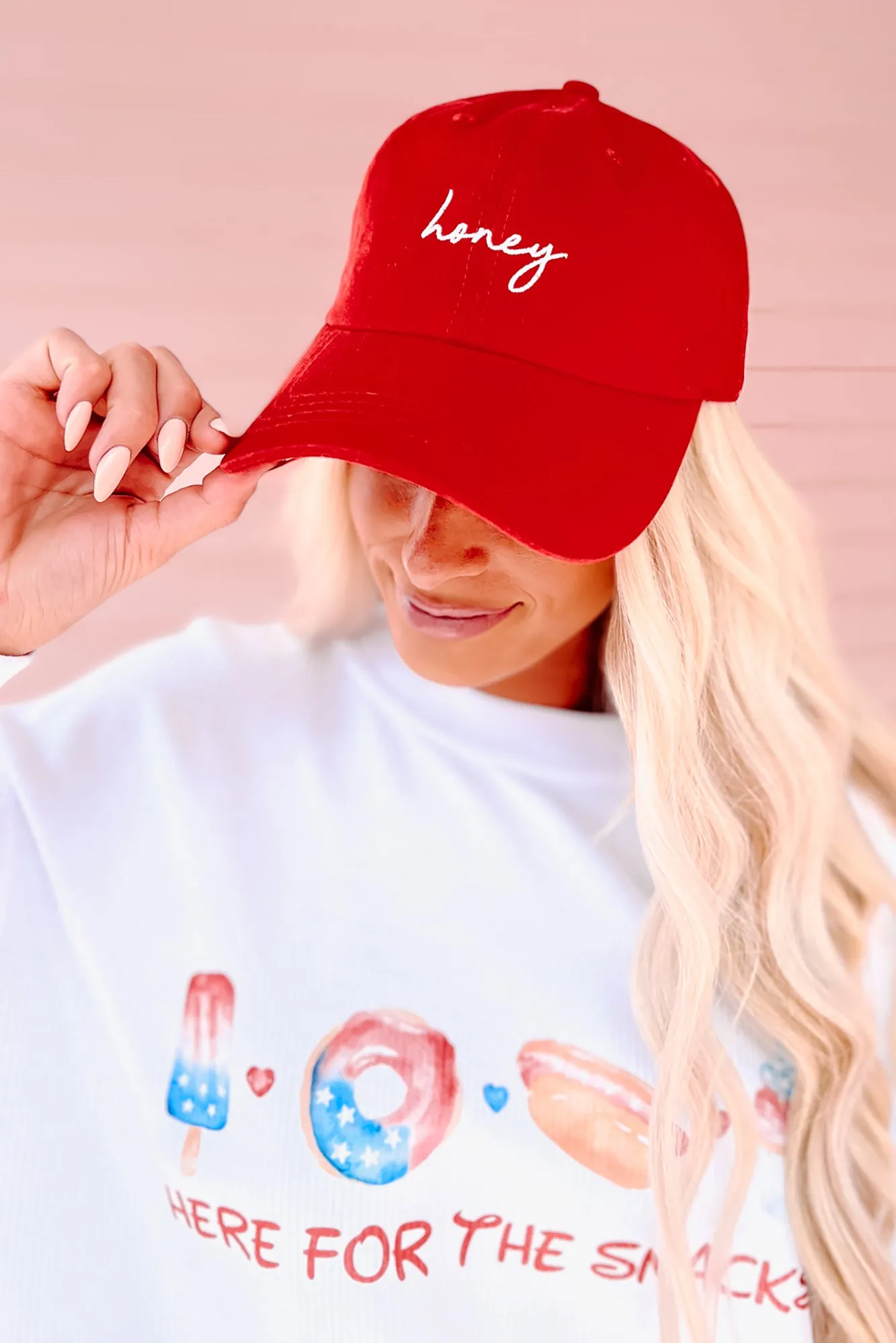 "Honey" Embroidered Baseball Cap (Red)