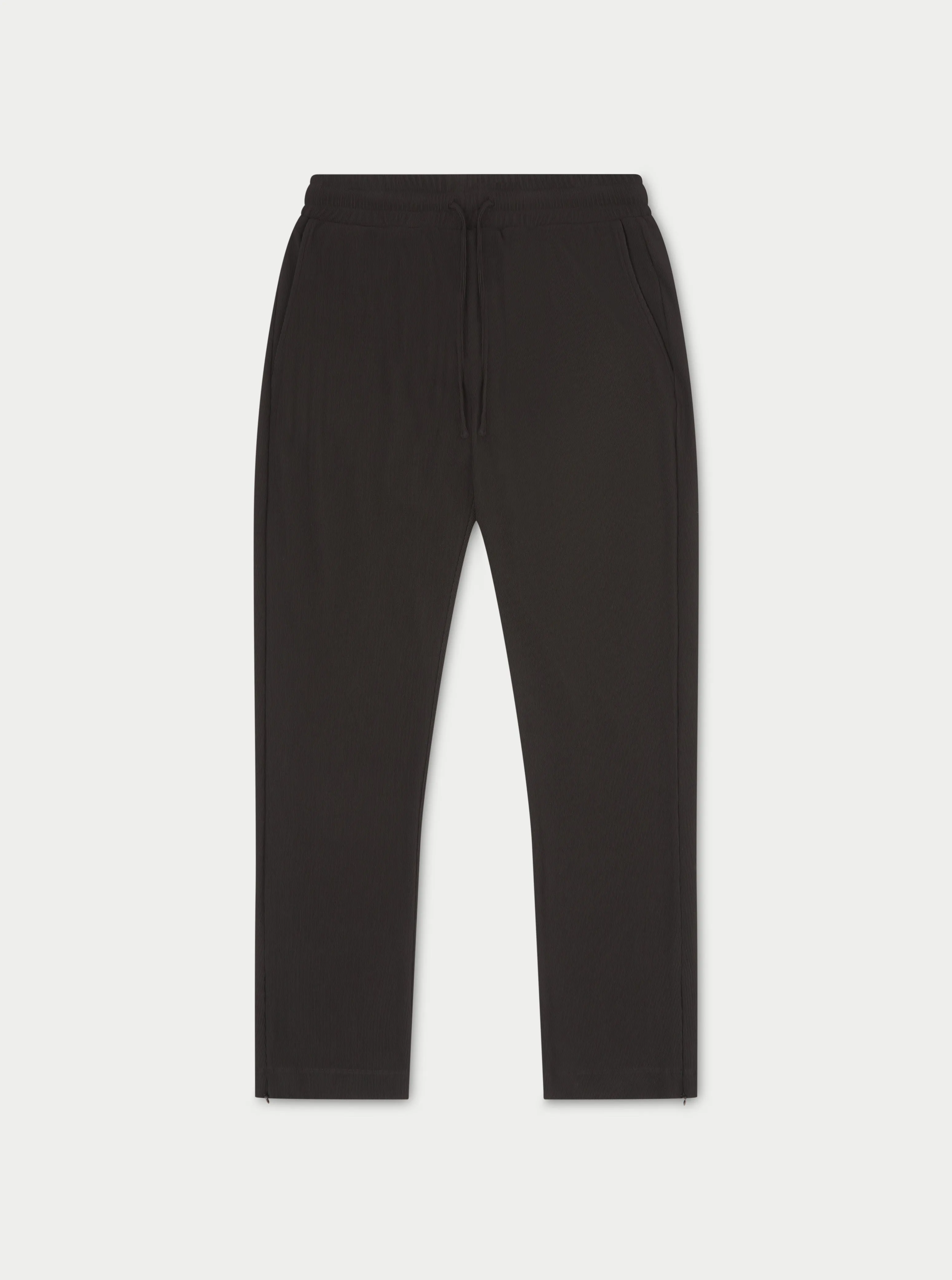 RIB TEXTURED TAPERED TROUSERS - BLACK