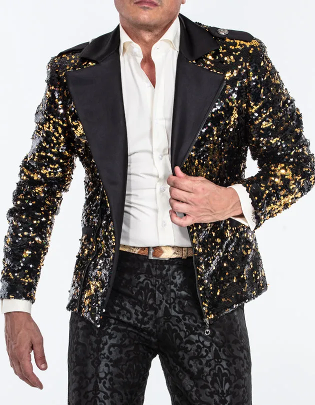 sequin jacket men, bomber gold/black