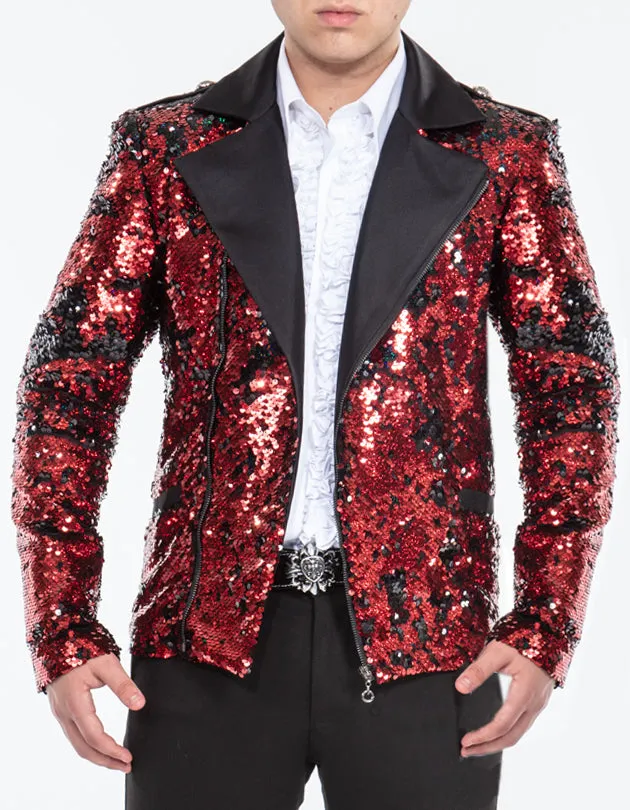 Sequined Jacket Red, Bomber sparkly jacket