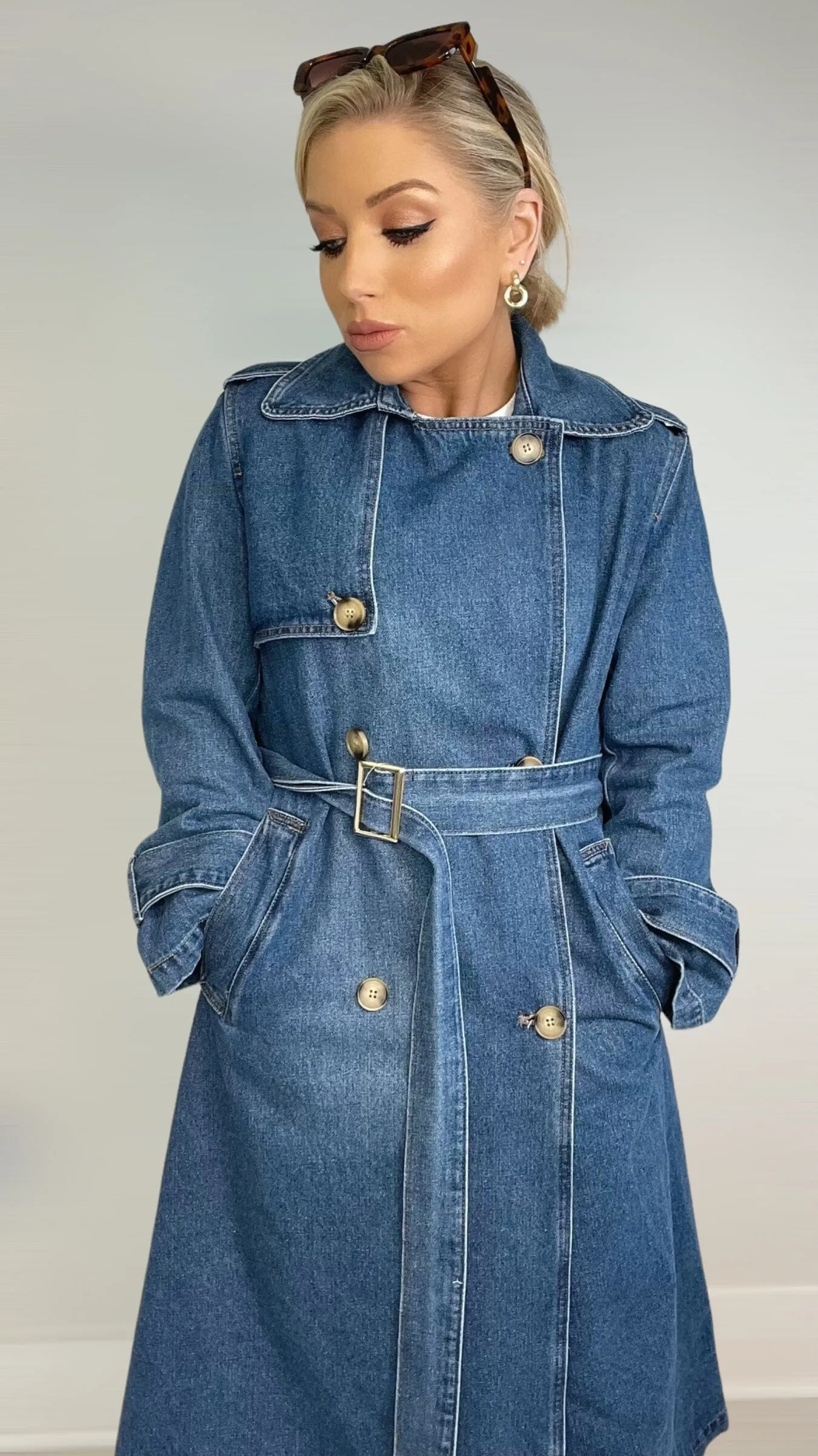 SKYE LUXE DENIM TRENCH COAT