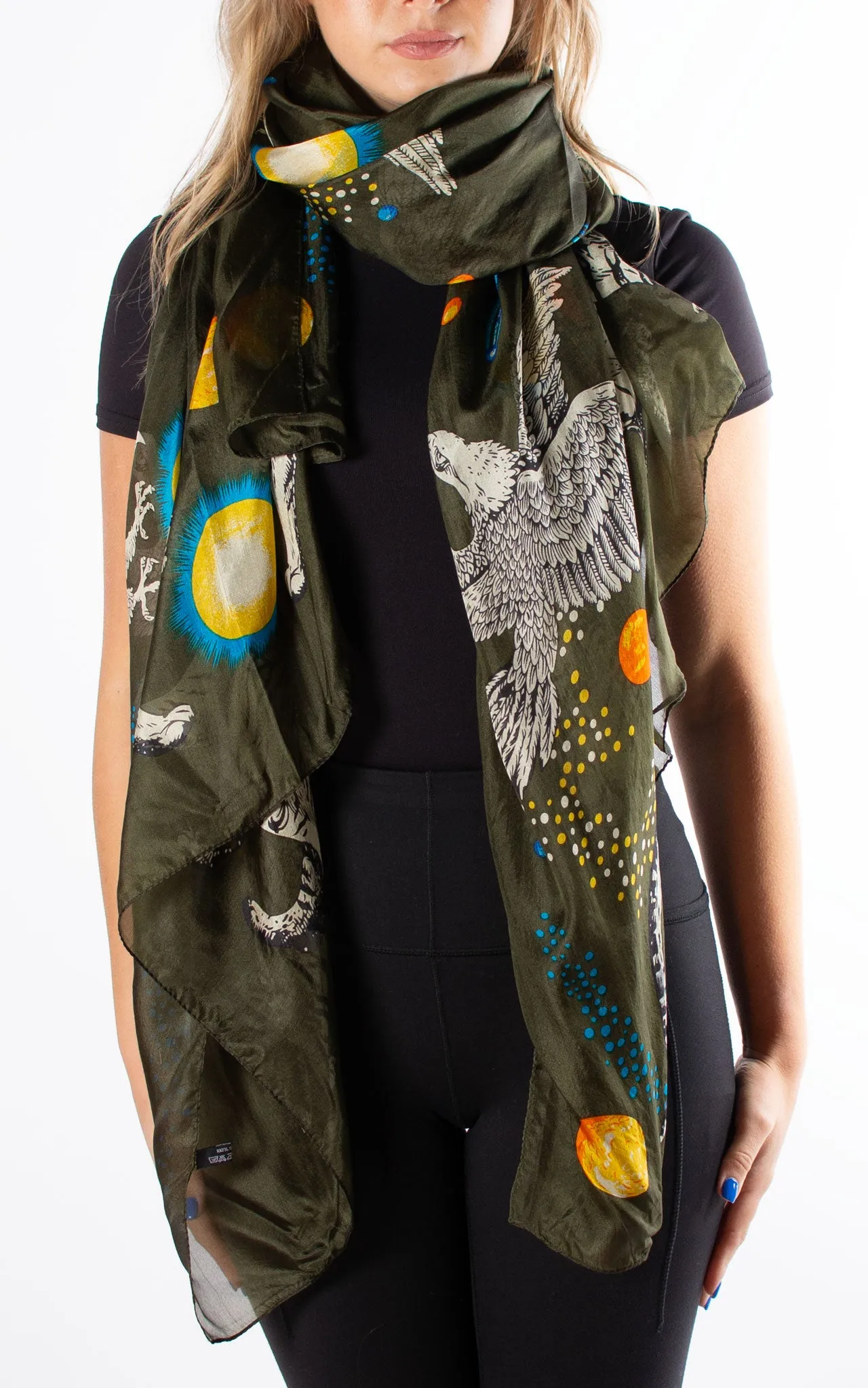 Tiger Eagle Snake Khaki Silk Scarf