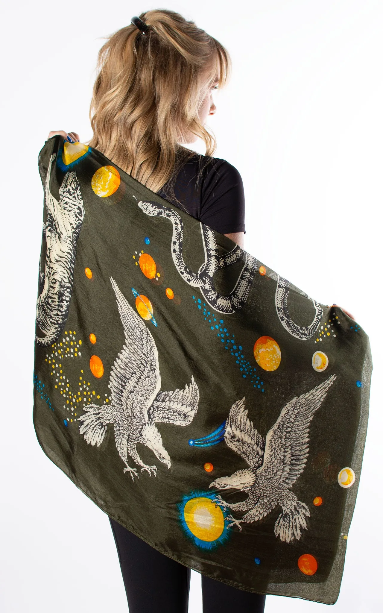 Tiger Eagle Snake Khaki Silk Scarf