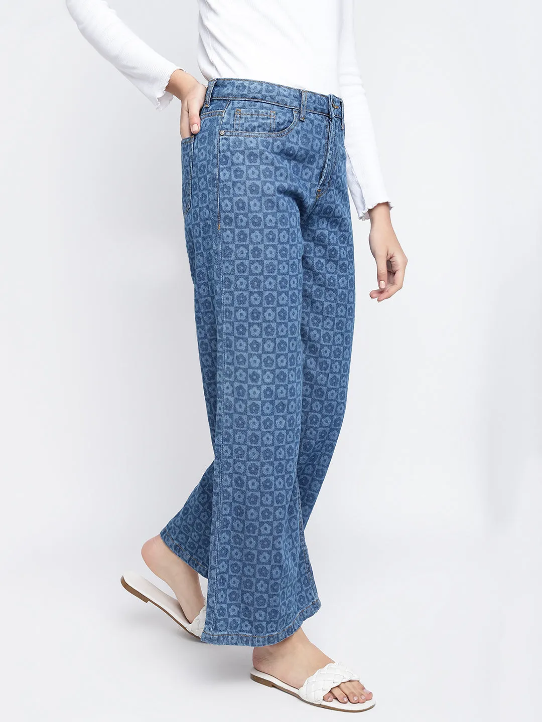 Women Blue Printed Jeans