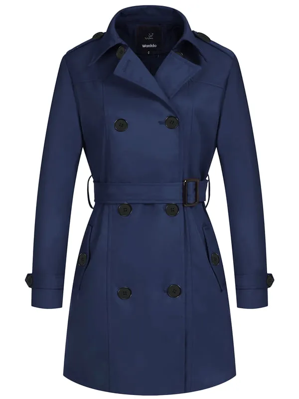 Women's Waterproof Double-Breasted Trench Coat with Belt