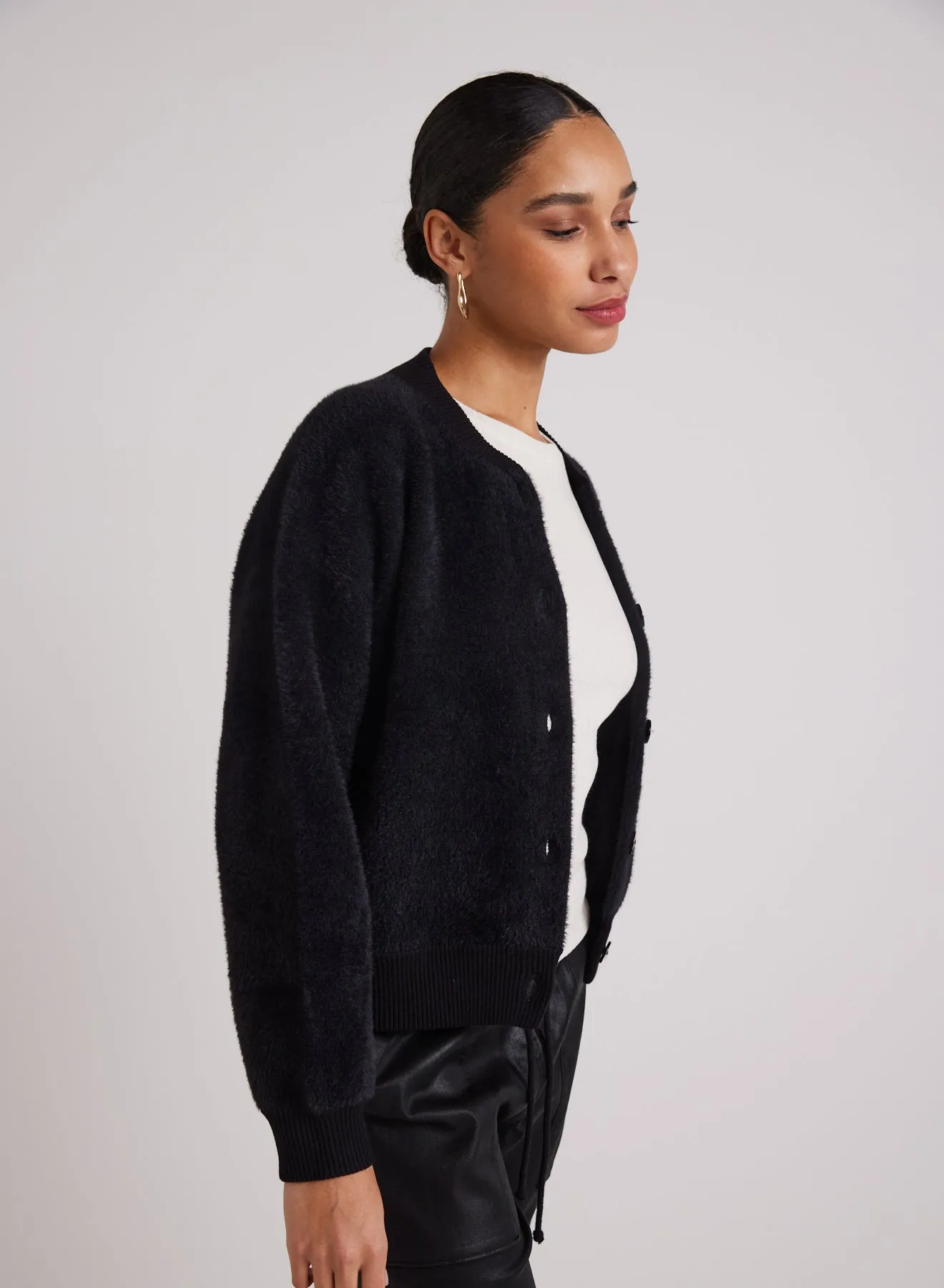 Wool Blend Bomber Jacket - Black